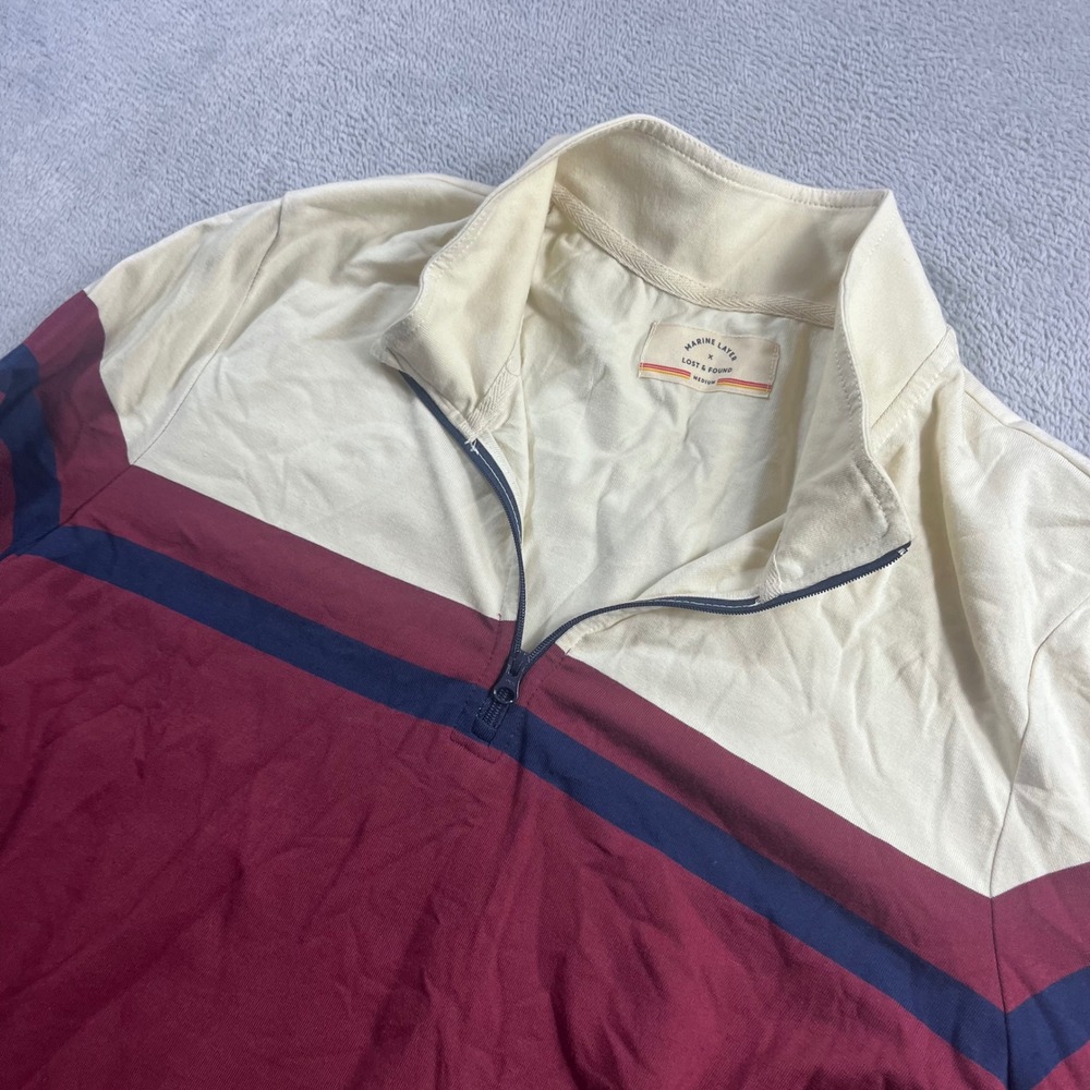 Marine Layer x Lost & Found Mens Medium Quarter Zip Colorblock Pullover Burgundy